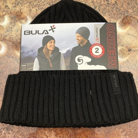 2pc Bula Merino Wool blend Beanie black/Grey cap hat warm outerwear OS - Picture 2 of 9